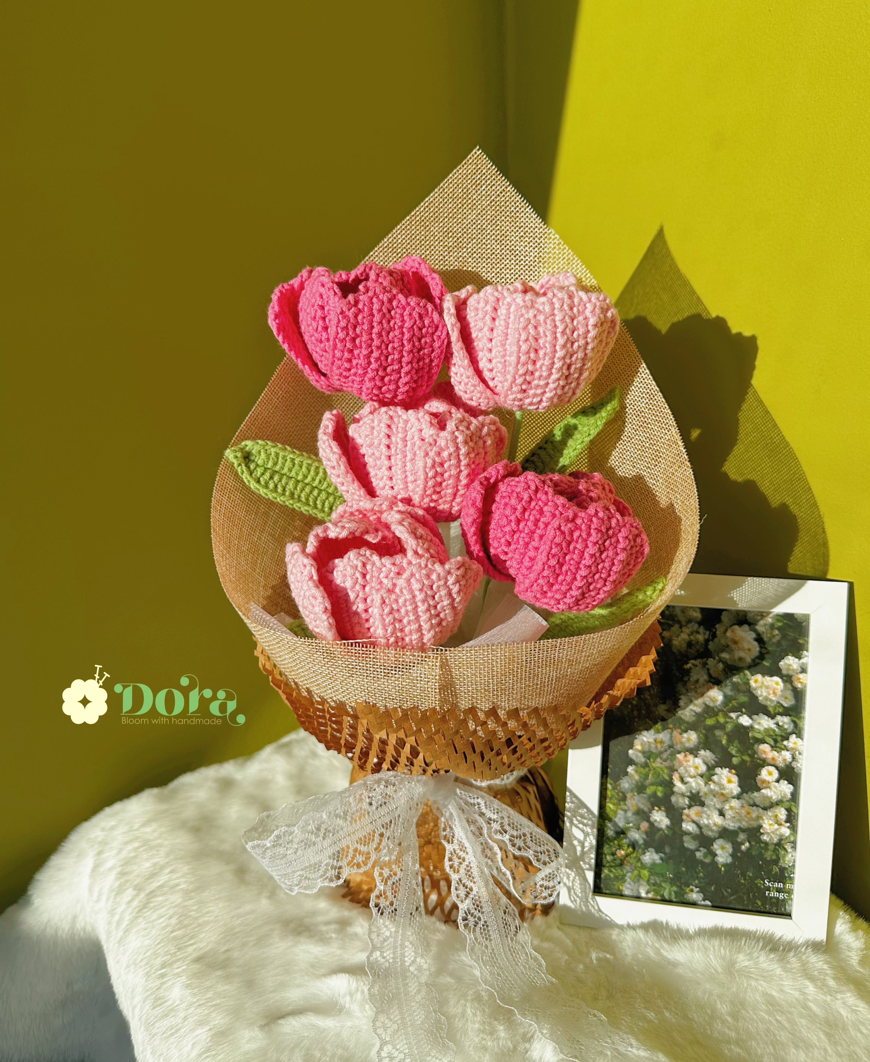 Handmade Crochet Flower Bouquet, Pink Tullips Bouquet for Anniversary, Birthday, Mother's Day Gift, Gift for her, Home decor