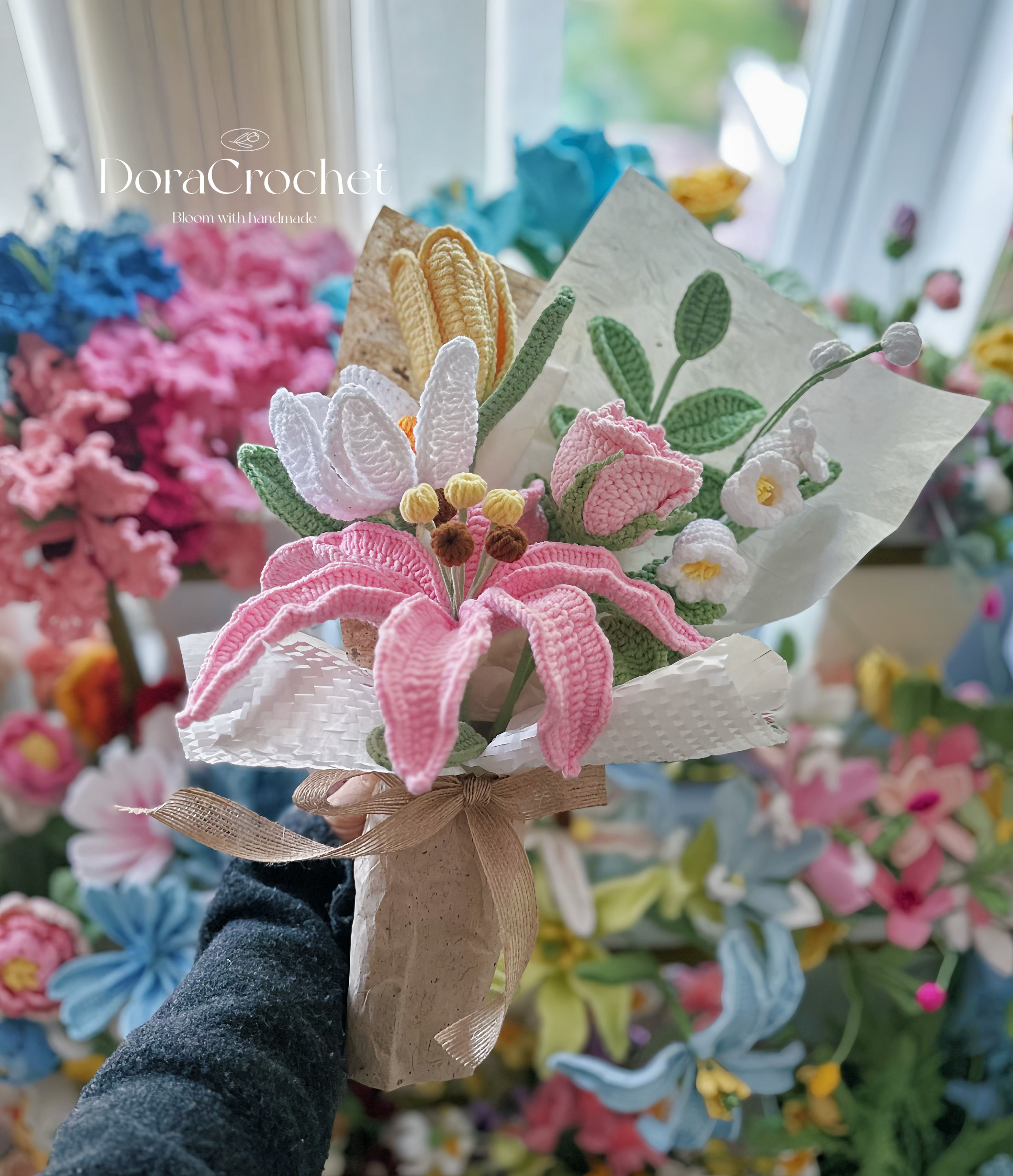 Handmade Crochet Flower Bouquet, Lily Flower Bouquet for Anniversary, Birthday, Mother's Day Gift, Gift for her, Home decor, Forever Flowers Arrangement