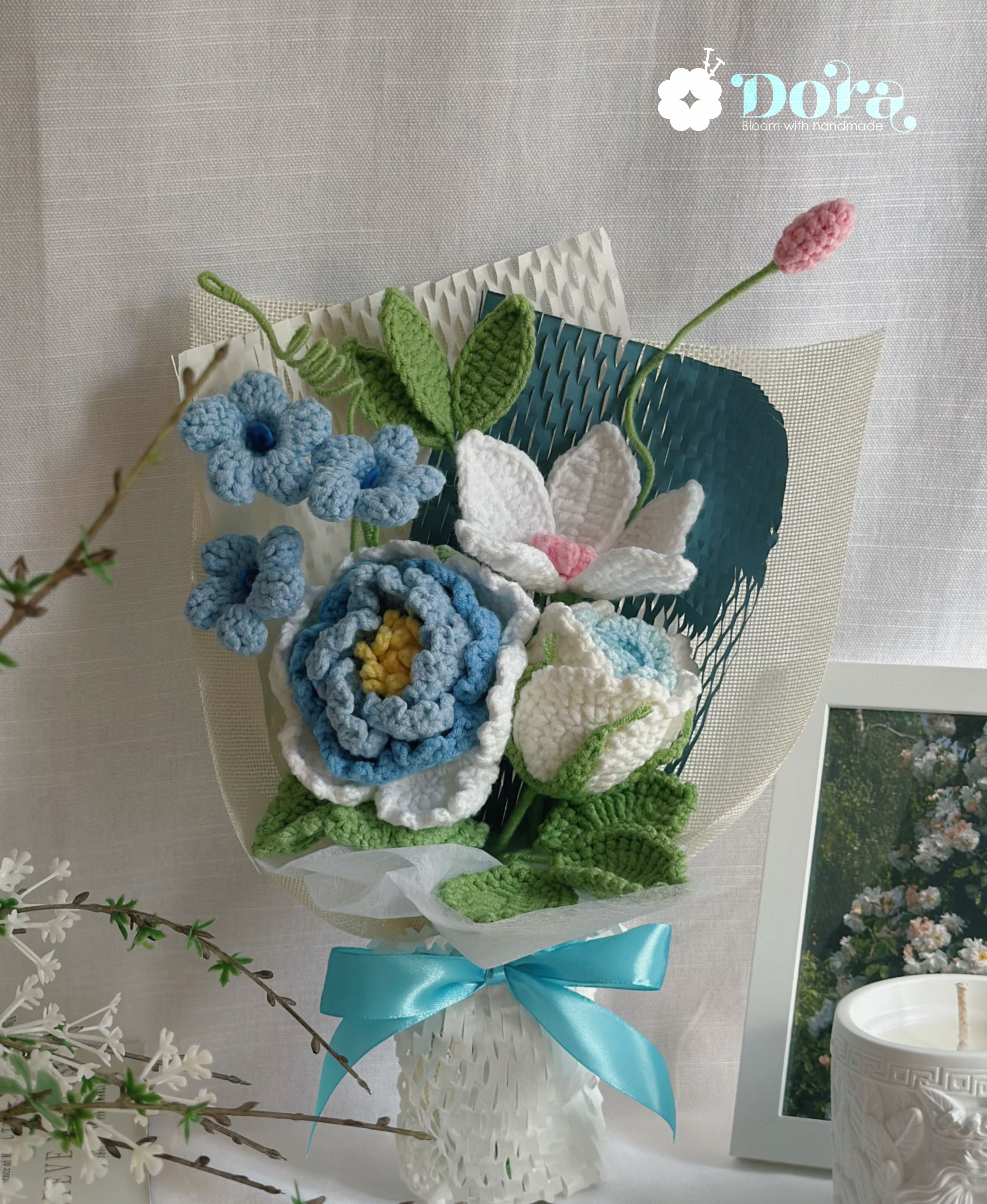 Handmade Crochet Flower Bouquet,Peony & Rose Bouquet for Anniversary, Birthday, Mother's Day Gift, Gift for her, Home decor
