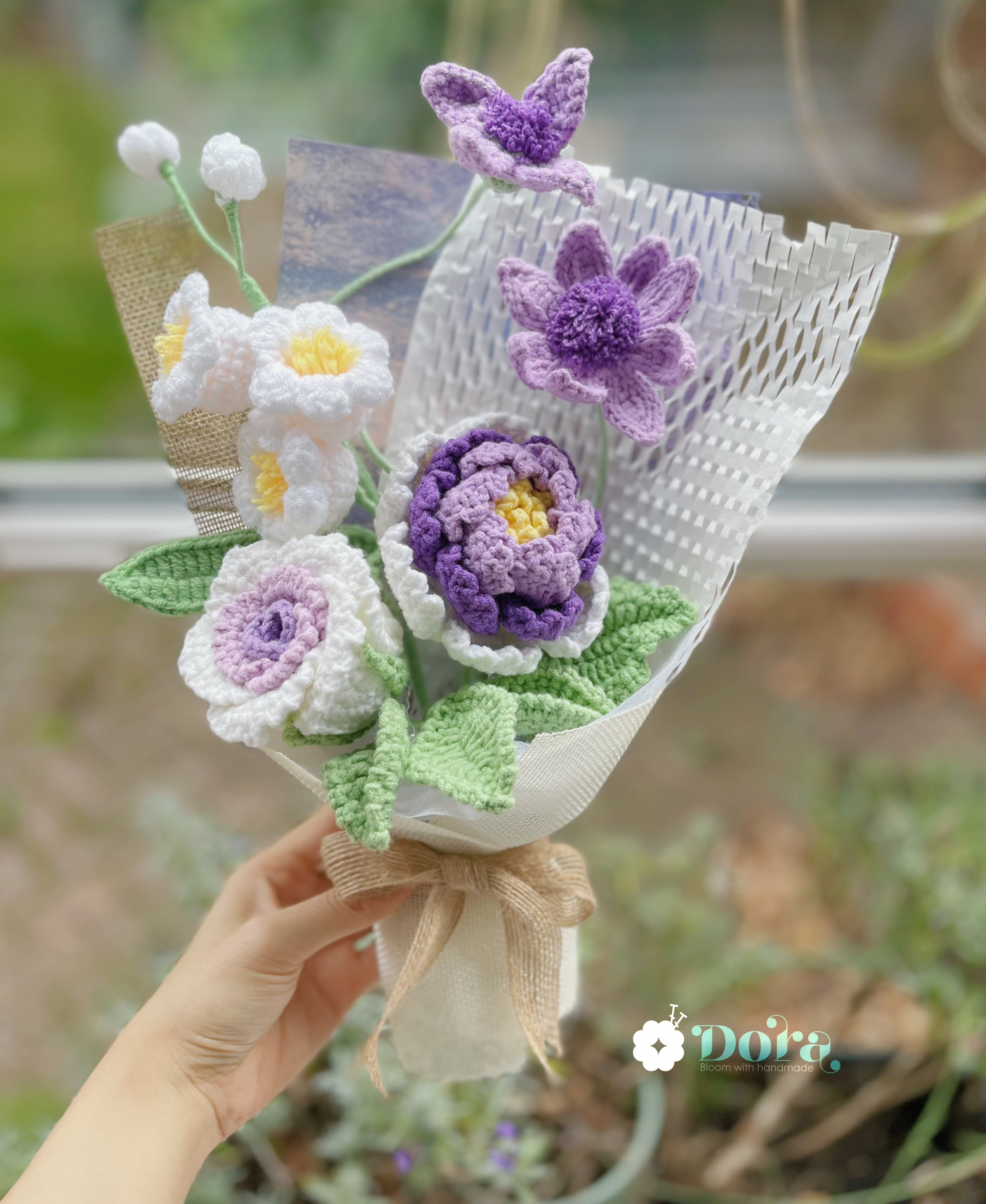 Handmade Crochet Flower Bouquet,Peony & Rose Bouquet for Anniversary, Birthday, Mother's Day Gift, Gift for her, Home decor
