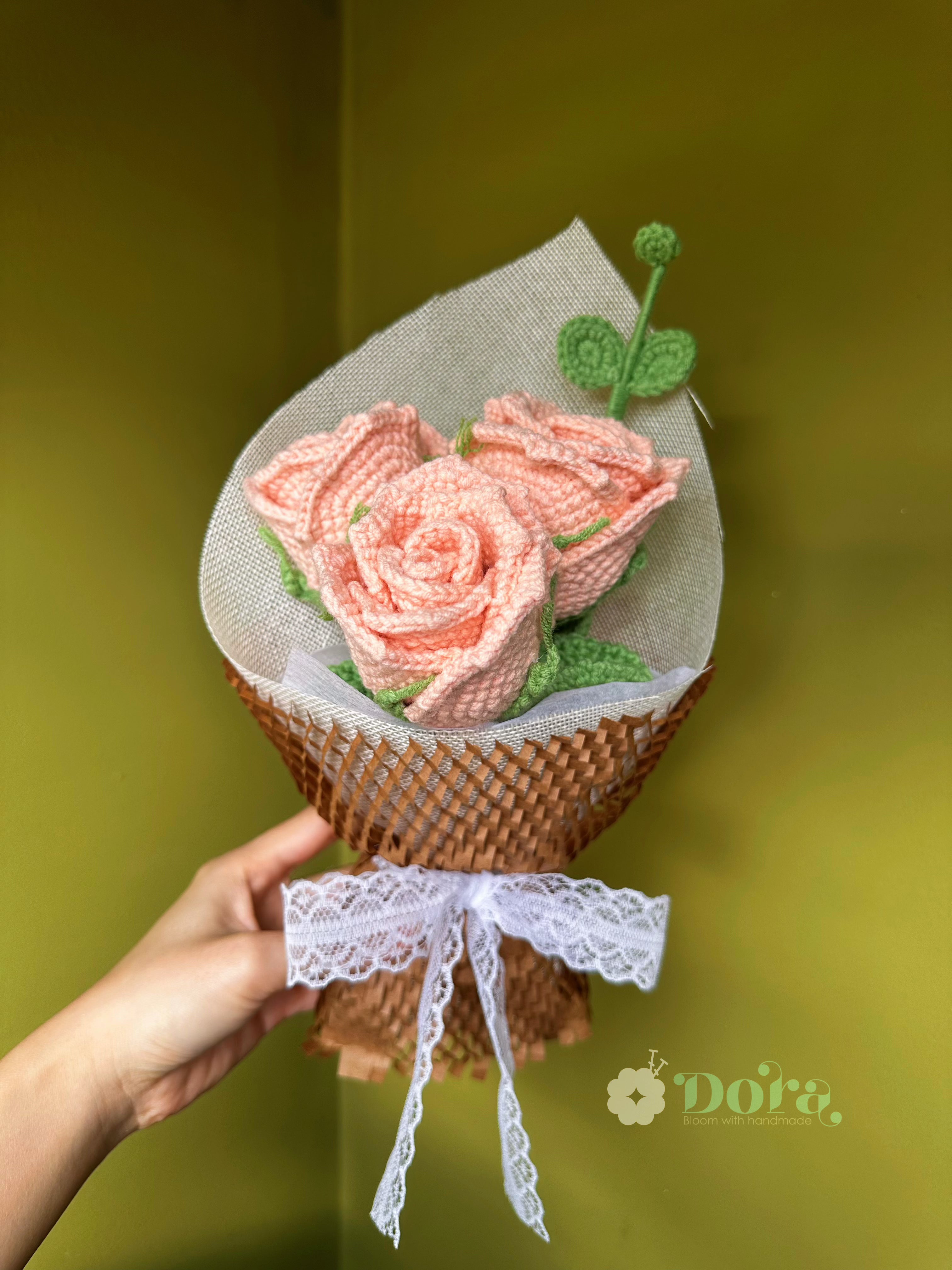Handmade Crochet Pink Roses Bouquet, Gift for Her, Forever Flowers for Anniversary, Birthday, Mother's Day Gift