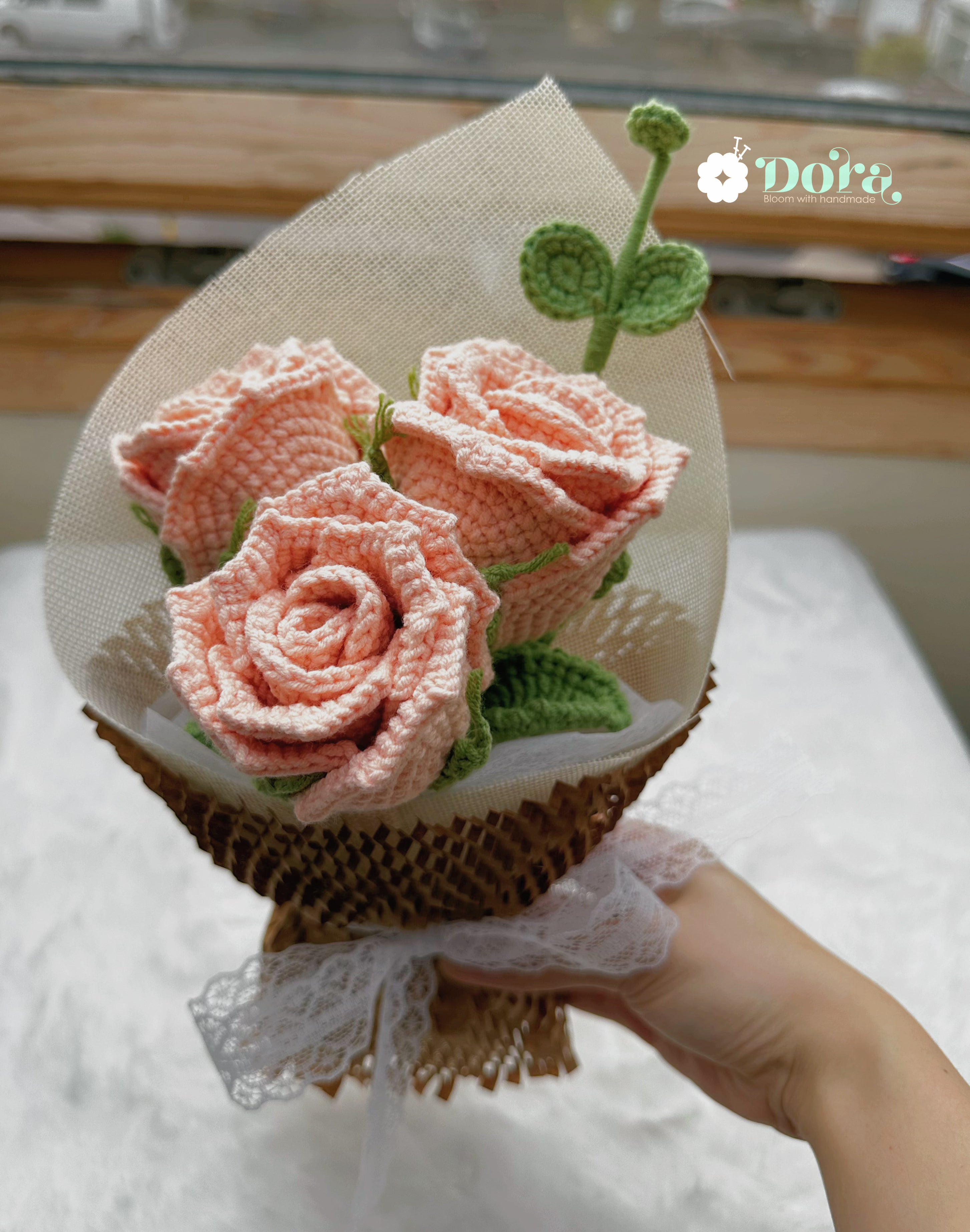 Handmade Crochet Pink Roses Bouquet, Gift for Her, Forever Flowers for Anniversary, Birthday, Mother's Day Gift