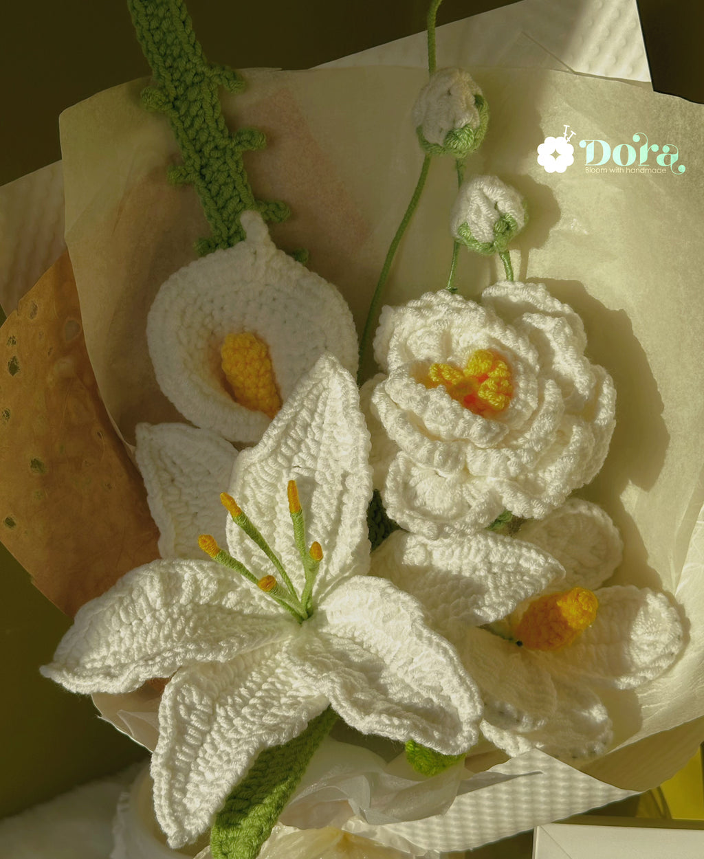 Handmade Crochet White Lily Bouquet for Anniversary, Birthday, Mother's Day Gift, Gift for her, Home decor