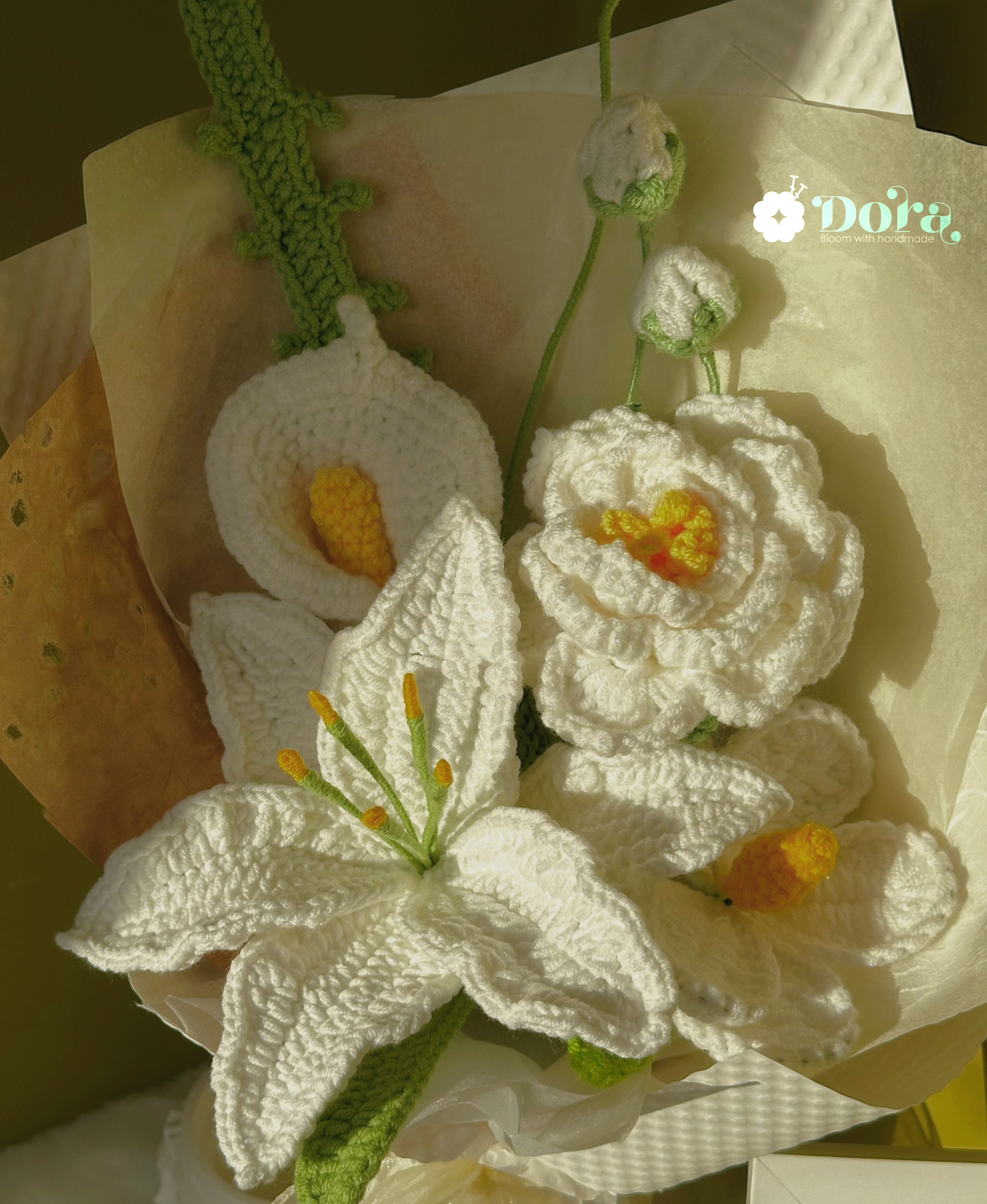 Handmade Crochet White Lily Bouquet for Anniversary, Birthday, Mother's Day Gift, Gift for her, Home decor