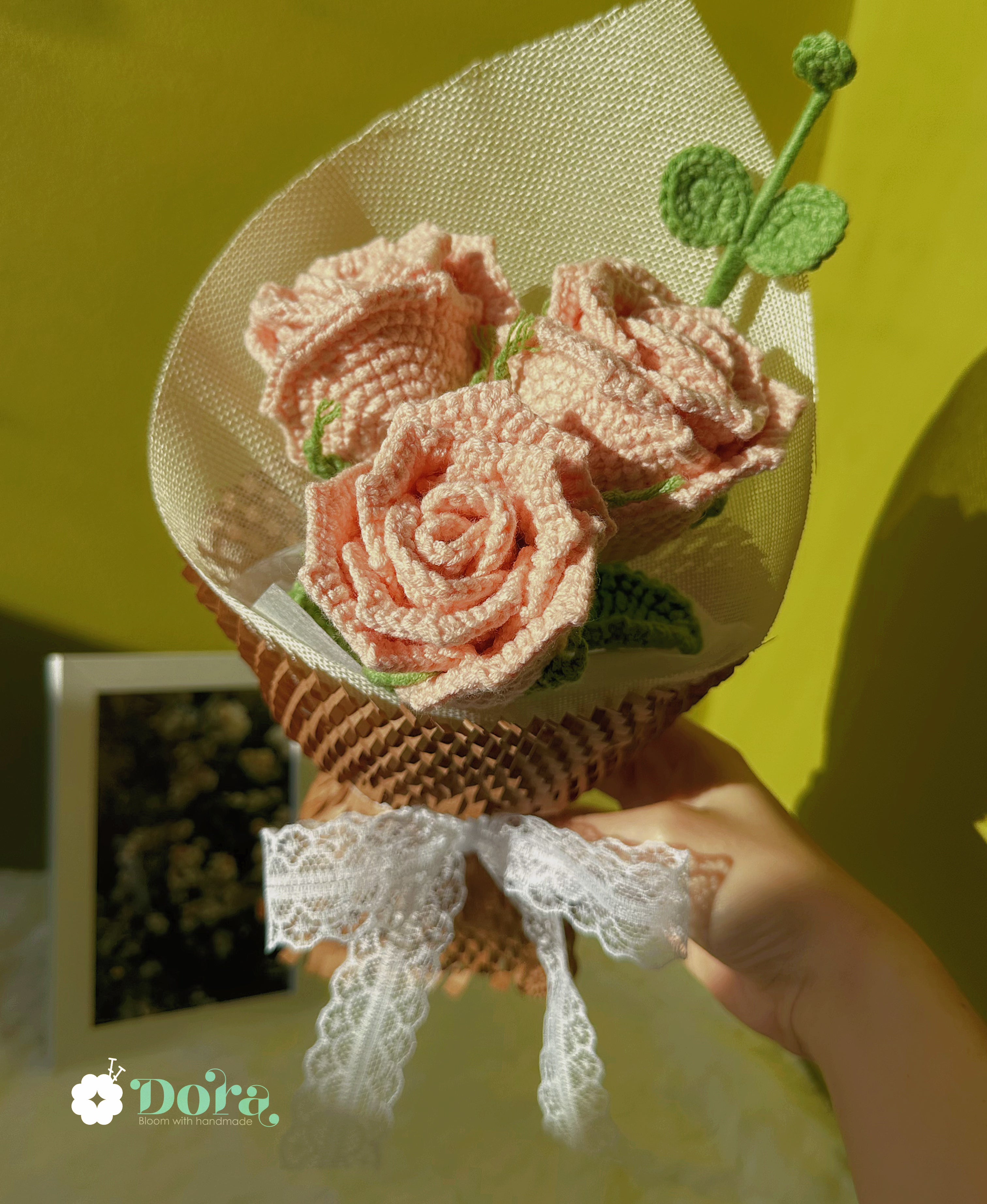 Handmade Crochet Pink Roses Bouquet, Gift for Her, Forever Flowers for Anniversary, Birthday, Mother's Day Gift