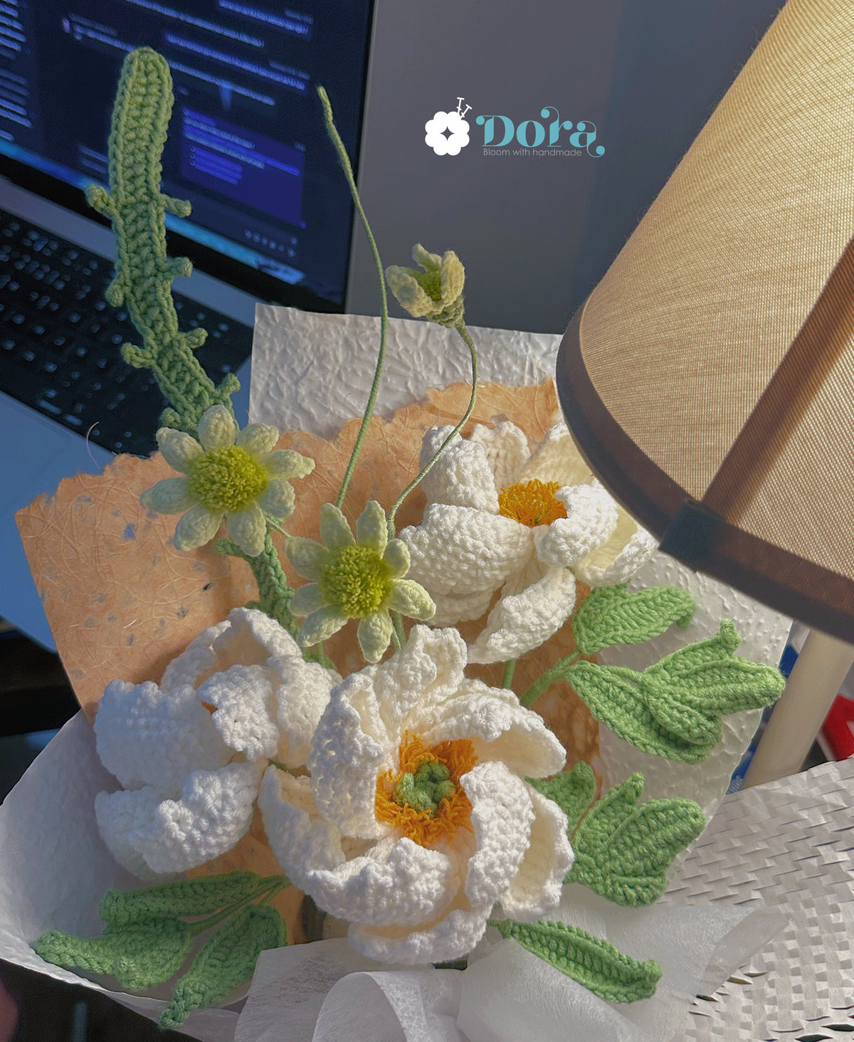 Hand Crocheted White Peonies bouquet. Floral Arrangement for Anniversary, Birthday, Mother's Day, Gift for her, Home decor