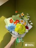 Crochet Flower Bouquet: Handmade Wildflowers, sunflower, Daisies, Green Tones , cottage garden style. Joyful gift for birthday, housewarming