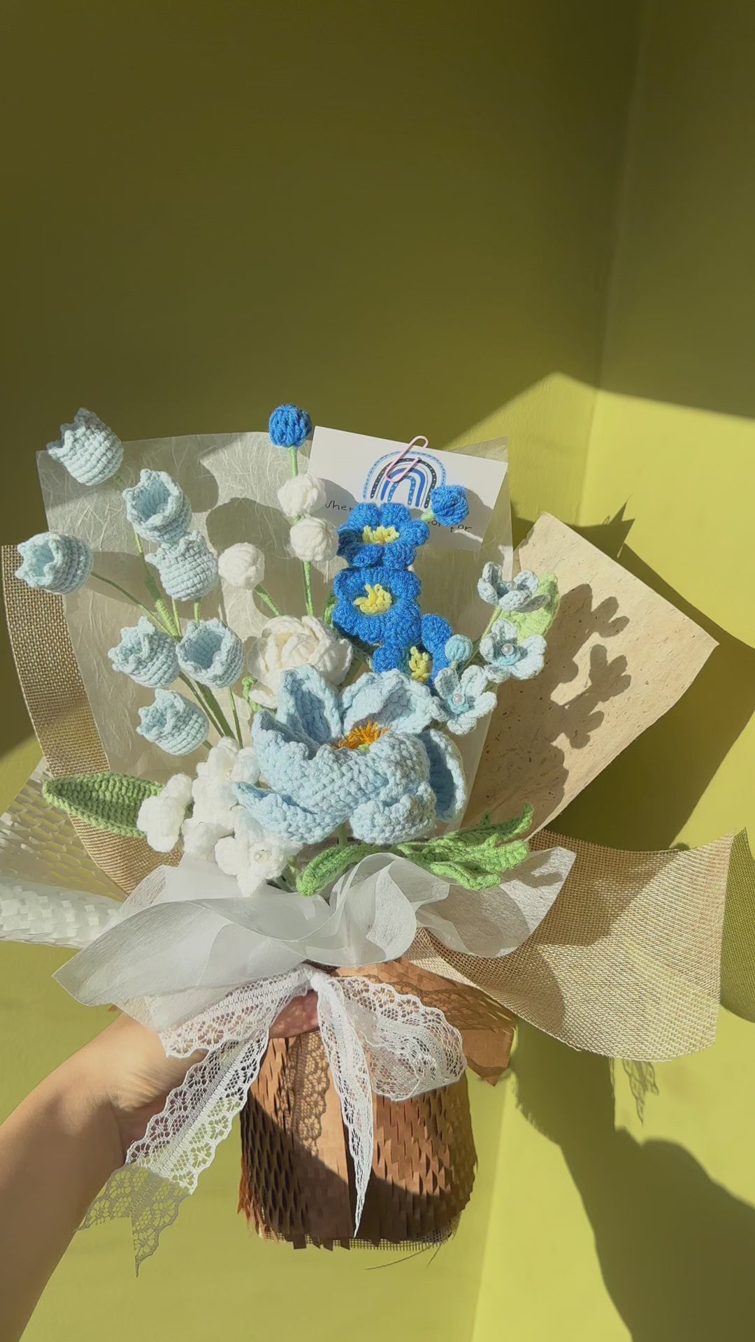 Handmade Crochet Blue Peony Bouquet, Lily of the Valley, Camellias, Home Decor, gift for her