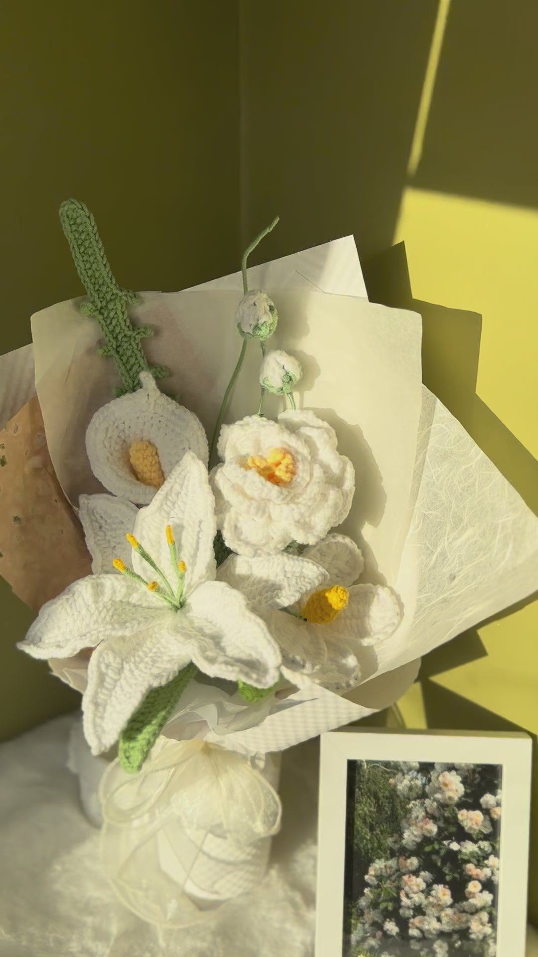 Handmade Crochet White Lily Bouquet for Anniversary, Birthday, Mother's Day Gift, Gift for her, Home decor