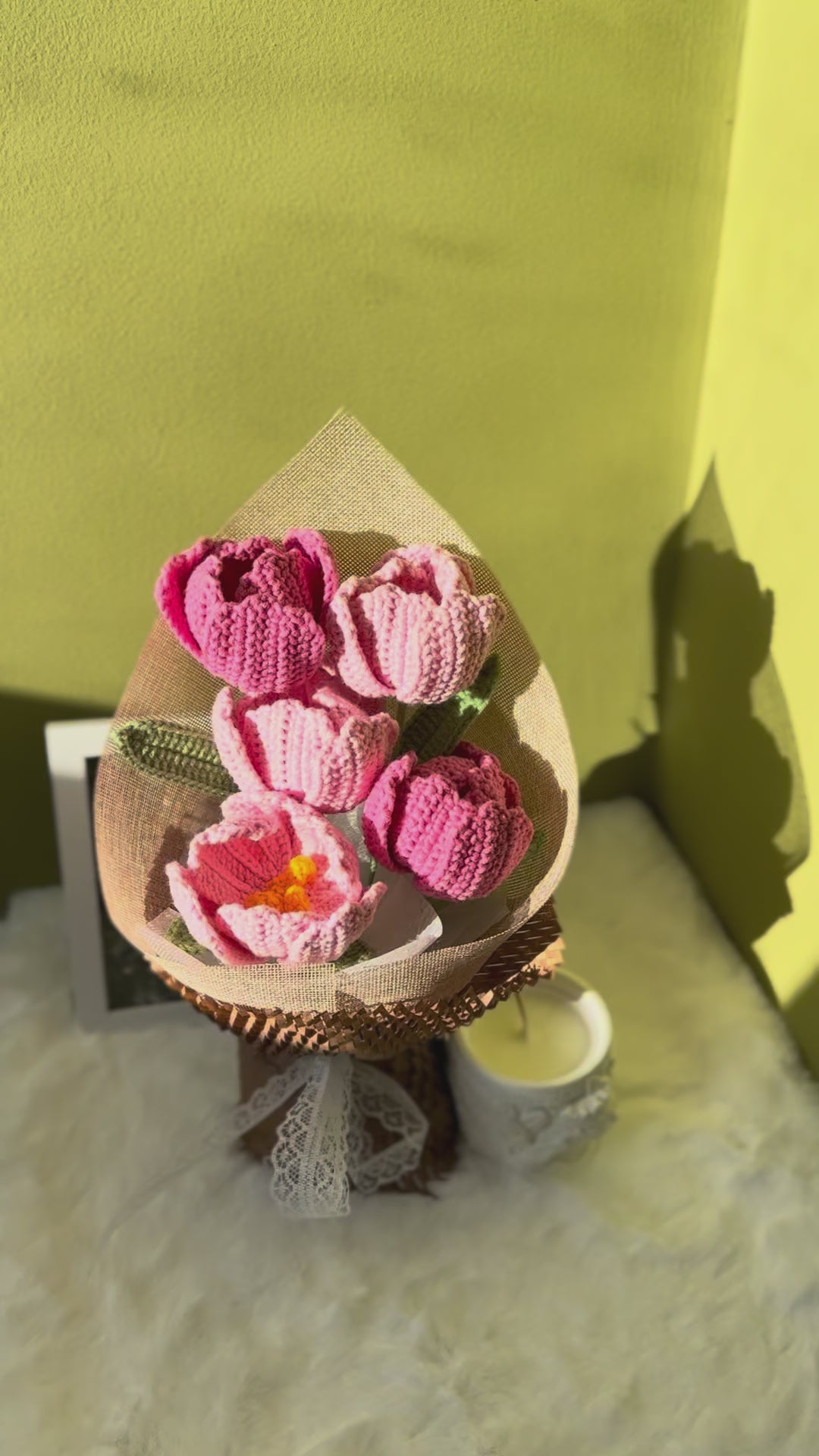 Handmade Crochet Flower Bouquet, Pink Tullips Bouquet for Anniversary, Birthday, Mother's Day Gift, Gift for her, Home decor